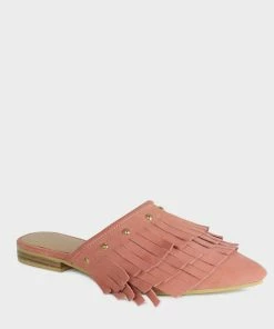 Rag & Co Flats MARISSA Pink Marissa Suede Fringe Mules