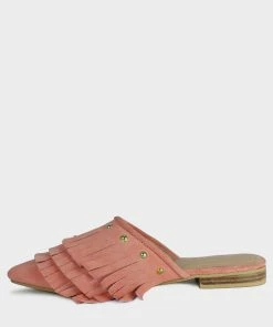 Rag & Co Flats MARISSA Pink Marissa Suede Fringe Mules