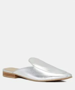 Rag & Co MARLA Silver Metallic Leather Mules Flats