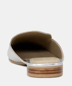 Rag & Co MARLA Silver Metallic Leather Mules Flats