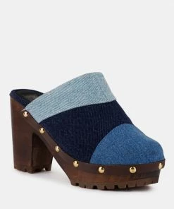Rag & Co MESO Blue Denim Patchwork Clog Mules Clogs