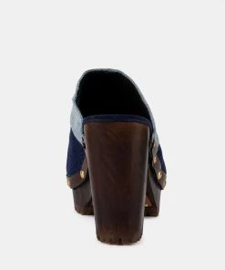 Rag & Co MESO Blue Denim Patchwork Clog Mules Clogs