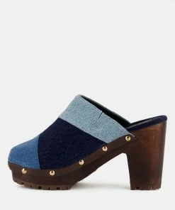 Rag & Co MESO Blue Denim Patchwork Clog Mules Clogs
