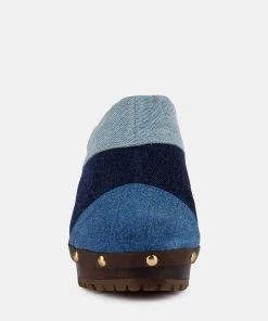 Rag & Co MESO Blue Denim Patchwork Clog Mules Clogs