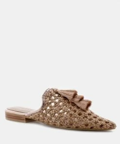Rag & Co MELANIE Gold Woven Flat Mules With Tassels Flats