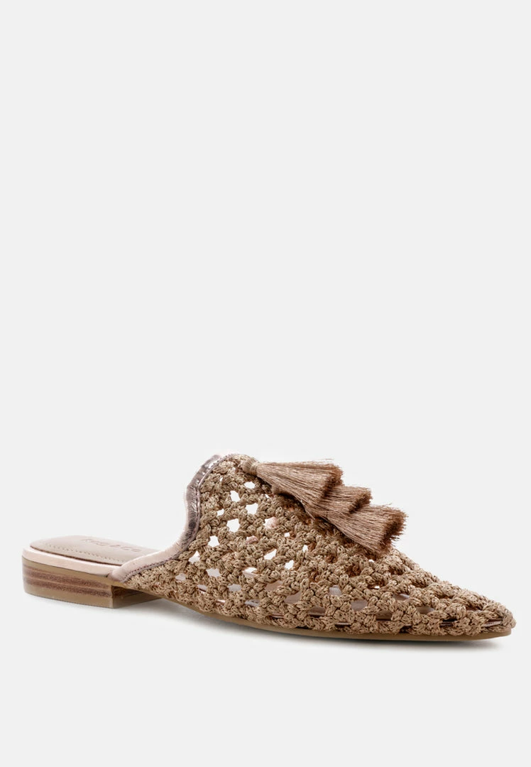 Rag & Co MELANIE Gold Woven Flat Mules With Tassels Flats 3 Rag & Co MELANIE Gold Woven Flat Mules With Tassels Flats