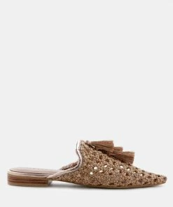 Rag & Co MELANIE Gold Woven Flat Mules With Tassels Flats