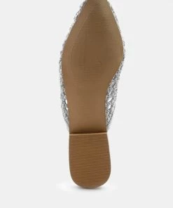 Rag & Co Flats MELANIE Silver Woven Flat Mules With Tassels