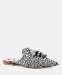 Rag & Co Flats MELANIE Silver Woven Flat Mules With Tassels