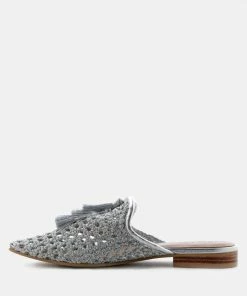 Rag & Co Flats MELANIE Silver Woven Flat Mules With Tassels