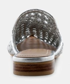 Rag & Co Flats MELANIE Silver Woven Flat Mules With Tassels