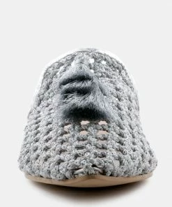 Rag & Co Flats MELANIE Silver Woven Flat Mules With Tassels