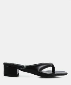 Rag & Co MEMESTAR Black Low Heel Thong Sandals