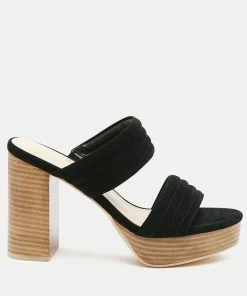 Rag & Co SS'22 MILLE-FEUX Suede Slip-On Block Heeled Sandal In Black