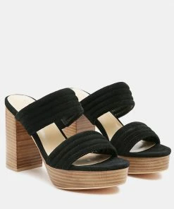 Rag & Co SS'22 MILLE-FEUX Suede Slip-On Block Heeled Sandal In Black