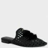 Rag & Co Flats MIRIAM Black Woven Metallic Tassel Flat Mules
