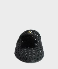 Rag & Co Flats MIRIAM Black Woven Metallic Tassel Flat Mules