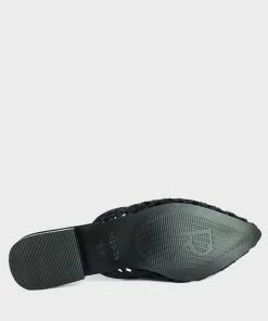 Rag & Co Flats MIRIAM Black Woven Metallic Tassel Flat Mules