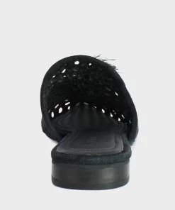 Rag & Co Flats MIRIAM Black Woven Metallic Tassel Flat Mules