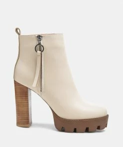 Rag & Co MISTRESS High Block Heeled Chunky Leather Boot In Beige Boots