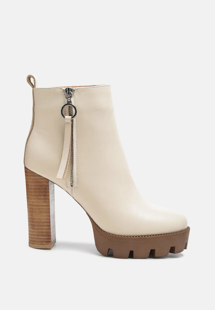Rag & Co MISTRESS High Block Heeled Chunky Leather Boot In Beige Boots 4 Rag & Co MISTRESS High Block Heeled Chunky Leather Boot In Beige Boots