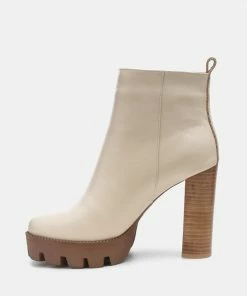 Rag & Co MISTRESS High Block Heeled Chunky Leather Boot In Beige Boots 12 Rag & Co MISTRESS High Block Heeled Chunky Leather Boot In Beige Boots
