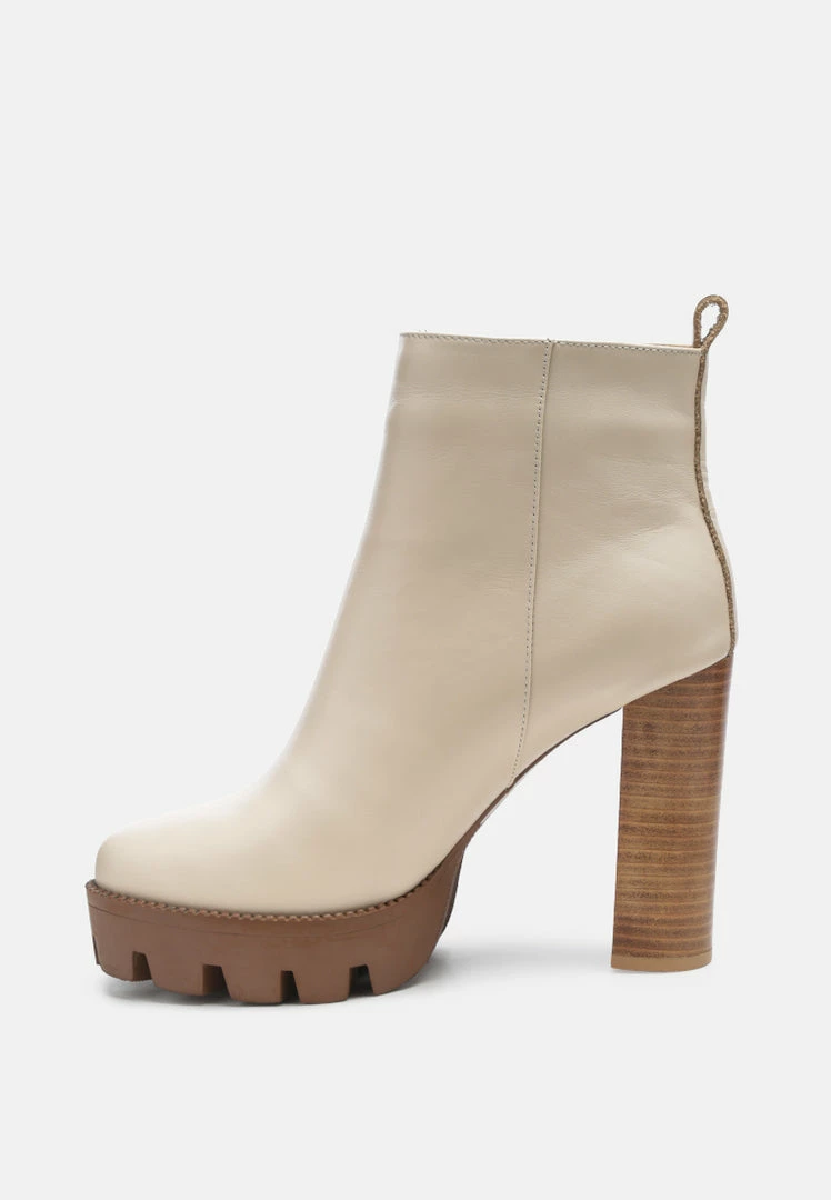 Rag & Co MISTRESS High Block Heeled Chunky Leather Boot In Beige Boots 6 Rag & Co MISTRESS High Block Heeled Chunky Leather Boot In Beige Boots