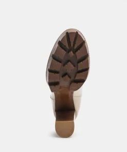 Rag & Co MISTRESS High Block Heeled Chunky Leather Boot In Beige Boots 13 Rag & Co MISTRESS High Block Heeled Chunky Leather Boot In Beige Boots