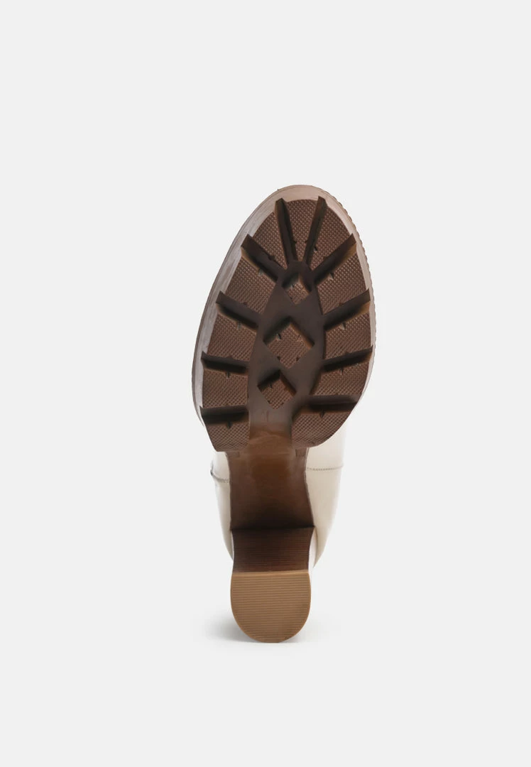 Rag & Co MISTRESS High Block Heeled Chunky Leather Boot In Beige Boots 7 Rag & Co MISTRESS High Block Heeled Chunky Leather Boot In Beige Boots