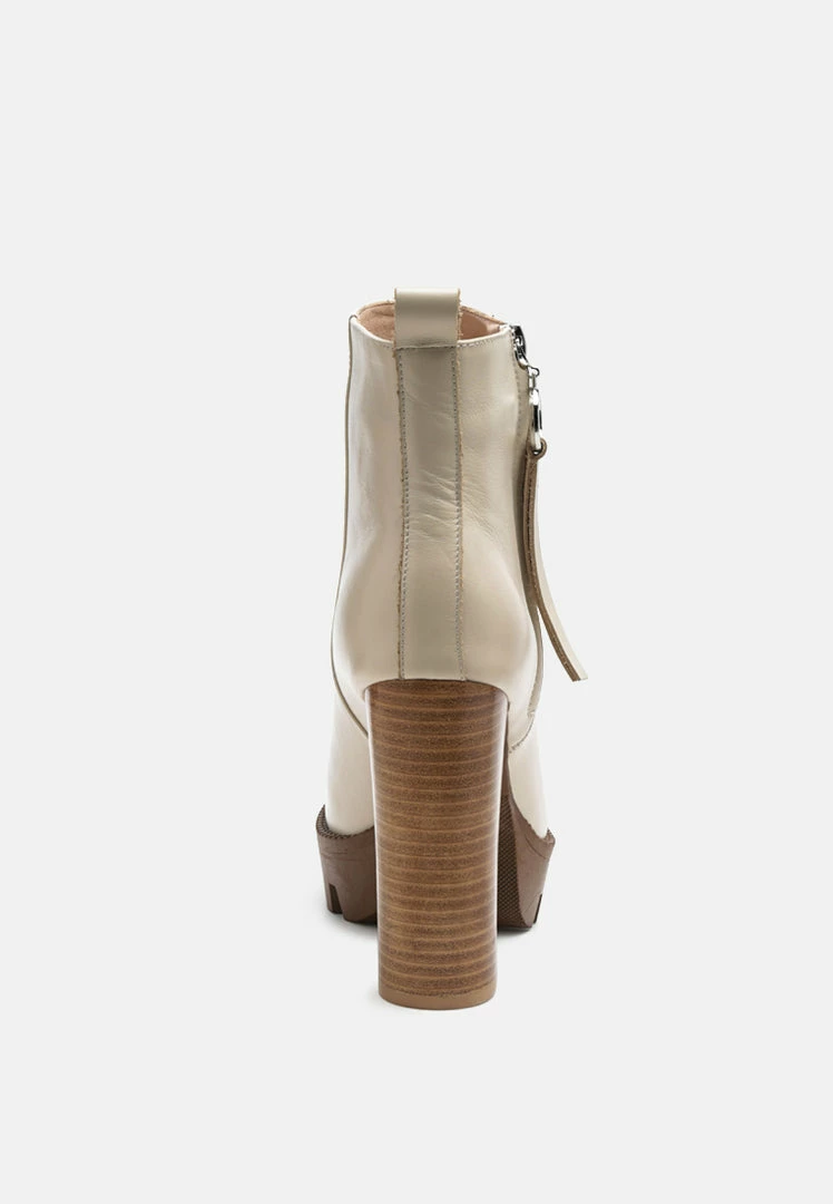 Rag & Co MISTRESS High Block Heeled Chunky Leather Boot In Beige Boots 8 Rag & Co MISTRESS High Block Heeled Chunky Leather Boot In Beige Boots