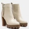Rag & Co MISTRESS High Block Heeled Chunky Leather Boot In Beige Boots