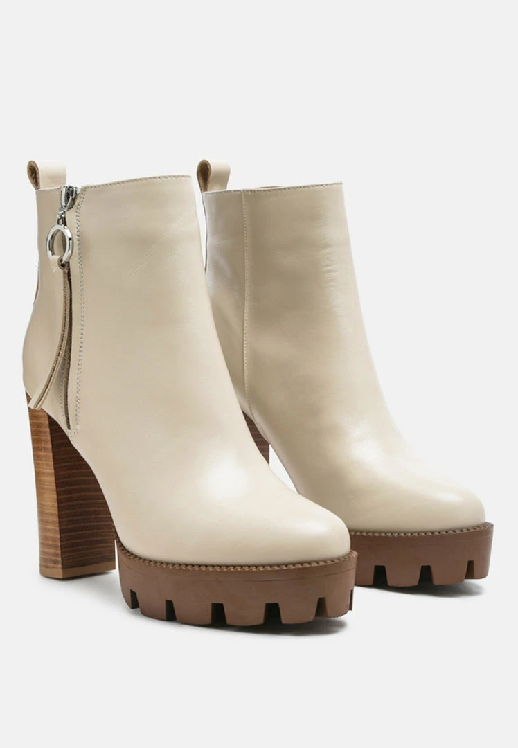 Rag & Co MISTRESS High Block Heeled Chunky Leather Boot In Beige Boots 3 Rag & Co MISTRESS High Block Heeled Chunky Leather Boot In Beige Boots