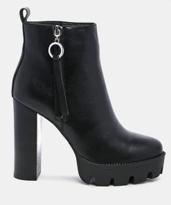 Rag & Co Boots MISTRESS High Block Heeled Chunky Leather Boot In Black