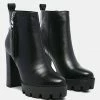 Rag & Co Boots MISTRESS High Block Heeled Chunky Leather Boot In Black