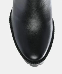 Rag & Co Boots MISTRESS High Block Heeled Chunky Leather Boot In Black