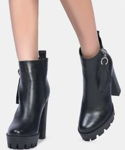 Rag & Co Boots MISTRESS High Block Heeled Chunky Leather Boot In Black