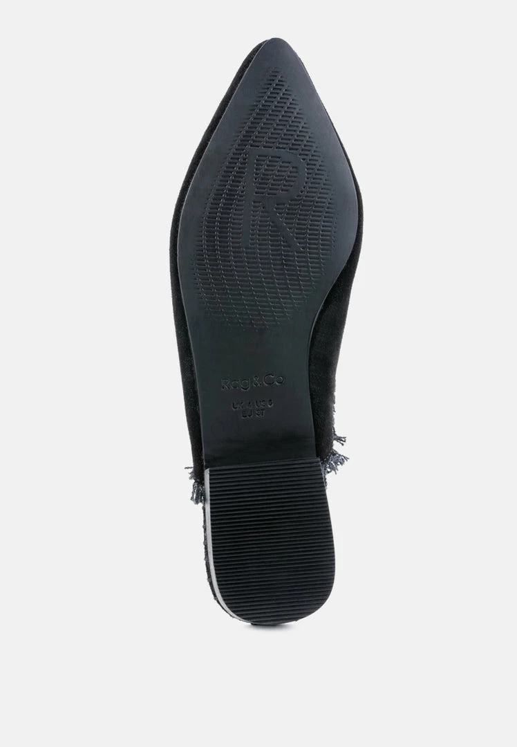 Rag & Co Flats MOLLY Black Frayed Leather Mules 8 Rag & Co Flats MOLLY Black Frayed Leather Mules