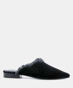 Rag & Co Flats MOLLY Black Frayed Leather Mules 11 Rag & Co Flats MOLLY Black Frayed Leather Mules