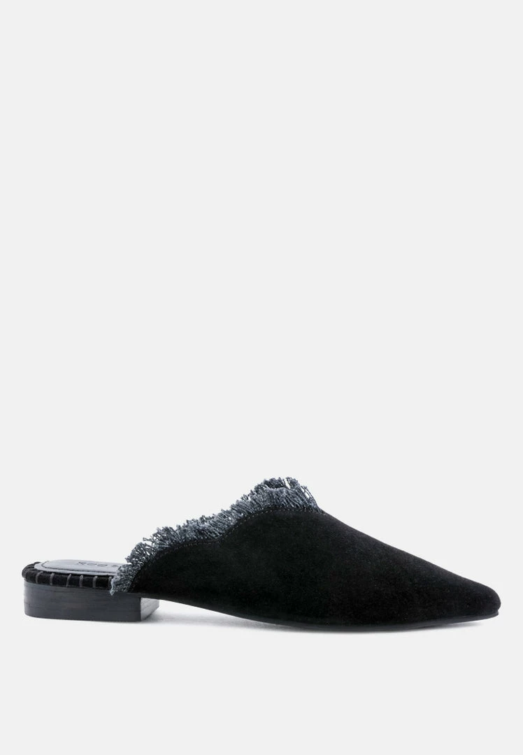 Rag & Co Flats MOLLY Black Frayed Leather Mules 4 Rag & Co Flats MOLLY Black Frayed Leather Mules