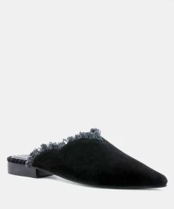 Rag & Co Flats MOLLY Black Frayed Leather Mules