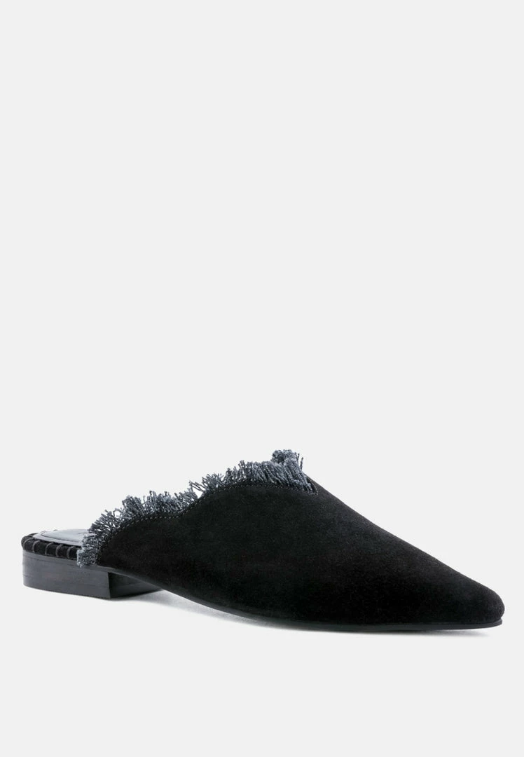 Rag & Co Flats MOLLY Black Frayed Leather Mules 3 Rag & Co Flats MOLLY Black Frayed Leather Mules