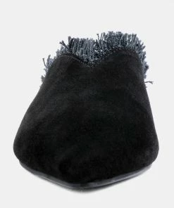 Rag & Co Flats MOLLY Black Frayed Leather Mules 12 Rag & Co Flats MOLLY Black Frayed Leather Mules