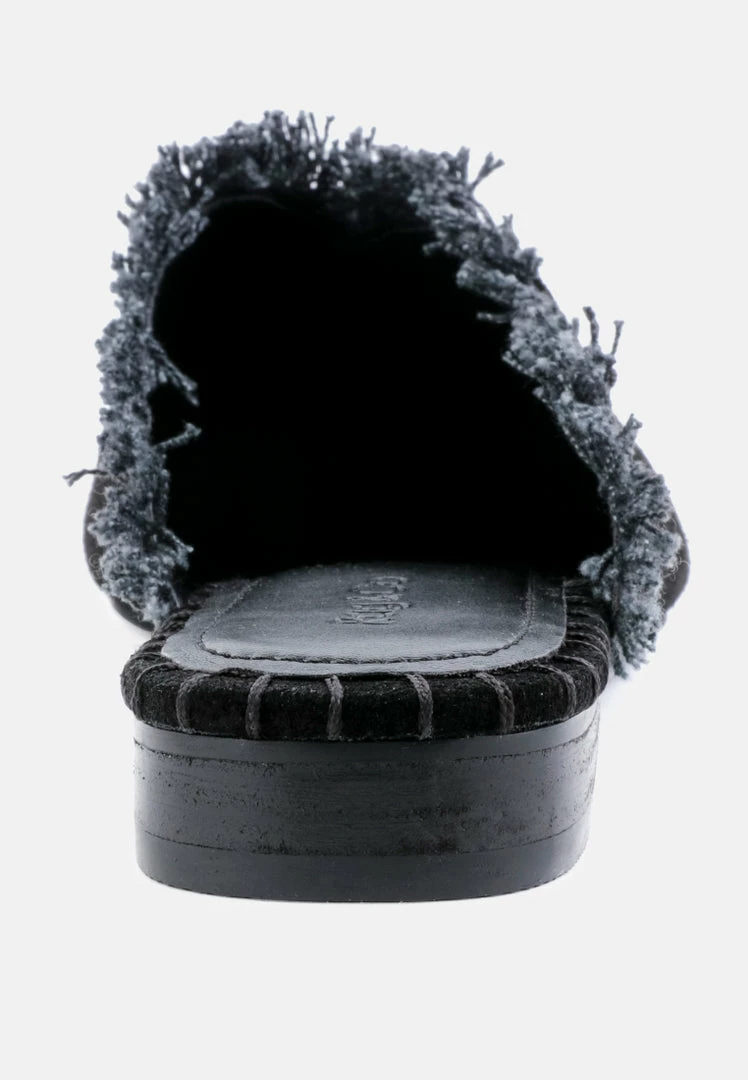 Rag & Co Flats MOLLY Black Frayed Leather Mules 7 Rag & Co Flats MOLLY Black Frayed Leather Mules