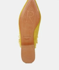 Rag & Co Flats MOLLY Mustard Frayed Leather Mules