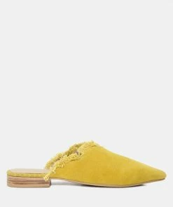 Rag & Co Flats MOLLY Mustard Frayed Leather Mules