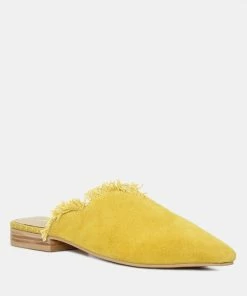Rag & Co Flats MOLLY Mustard Frayed Leather Mules