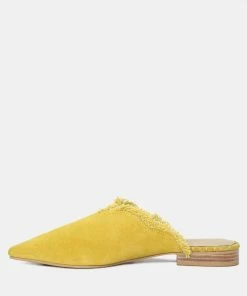 Rag & Co Flats MOLLY Mustard Frayed Leather Mules