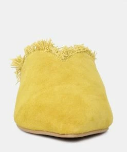 Rag & Co Flats MOLLY Mustard Frayed Leather Mules