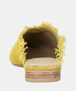 Rag & Co Flats MOLLY Mustard Frayed Leather Mules