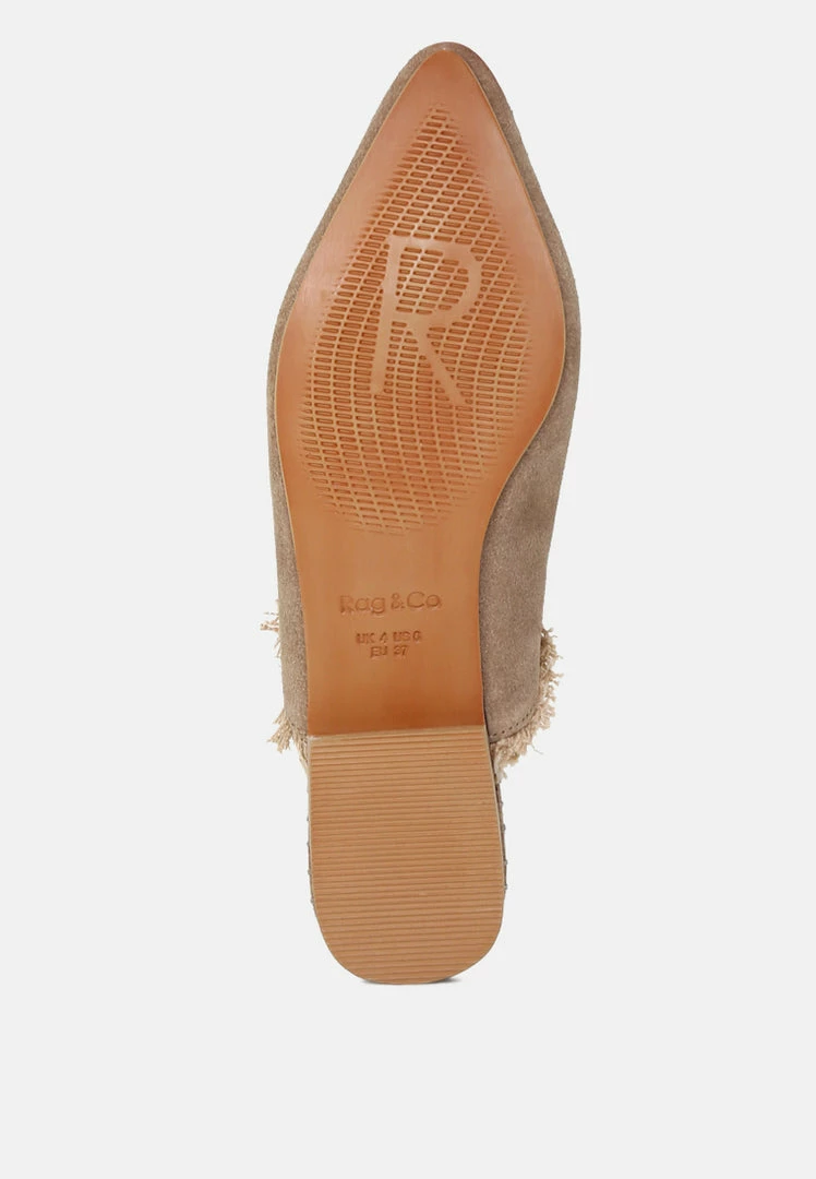 Rag & Co MOLLY Taupe Frayed Leather Mules Flats 8 Rag & Co MOLLY Taupe Frayed Leather Mules Flats